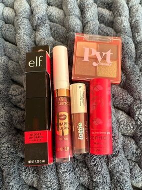ELF Glossy Lip Stain Fiery Red with Pink & Neutral Lip Glosses & Eyeshadow Set